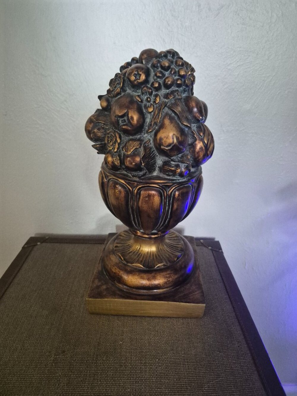 Vintage Bronze Fruit Topiary Urn Statue Sculpture Plaster Cast Harvest Decor
